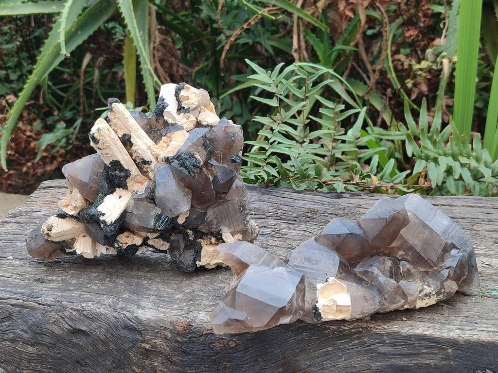 Natural Smokey Quartz Clusters with Associated Minerals x 2 From Erongo, Namibia