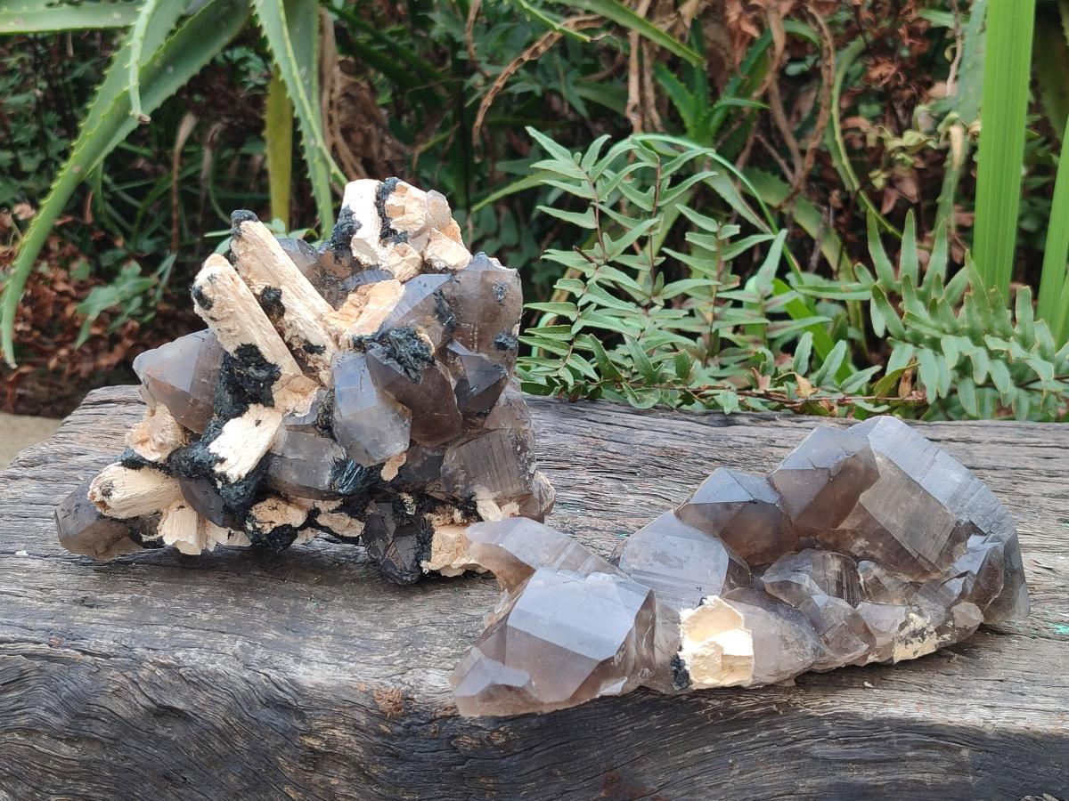 Natural Smokey Quartz Clusters with Associated Minerals x 2 From Erongo, Namibia