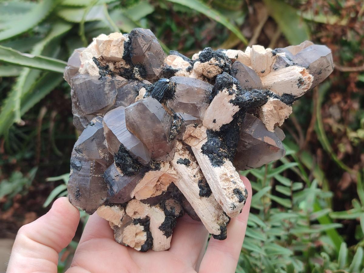 Natural Smokey Quartz Clusters with Associated Minerals x 2 From Erongo, Namibia