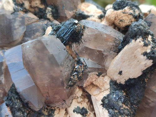Natural Smokey Quartz Clusters with Associated Minerals x 2 From Erongo, Namibia - Toprock Gemstones and Minerals 
