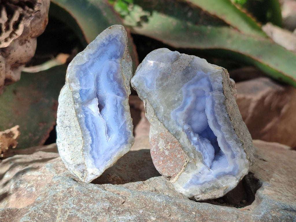 Polished One Side Blue Lace Agate Geodes x 12 From Nsanje, Malawi