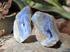 Polished One Side Blue Lace Agate Geodes x 12 From Nsanje, Malawi