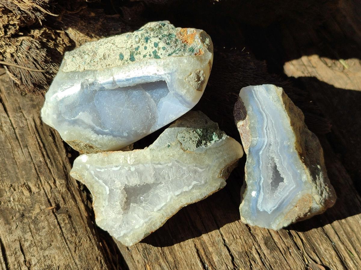 Polished One Side Blue Lace Agate Geodes x 12 From Nsanje, Malawi