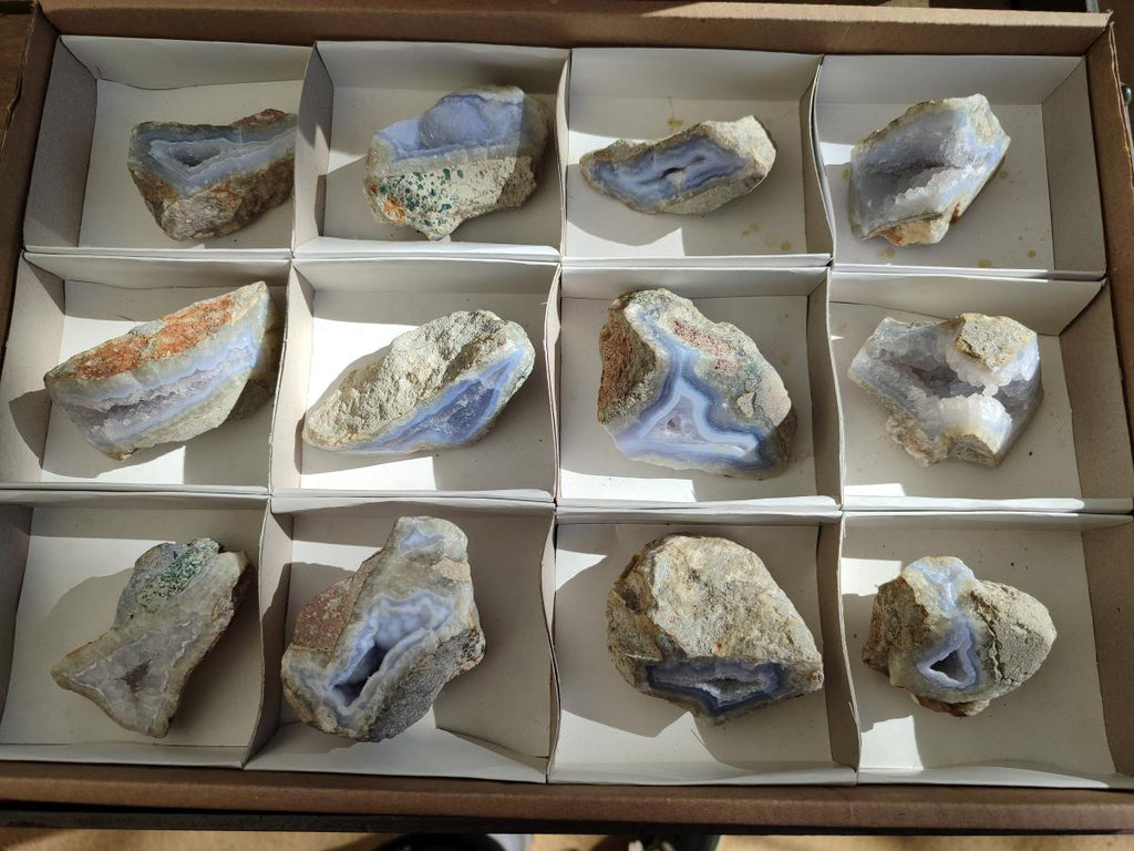 Polished One Side Blue Lace Agate Geodes x 12 From Nsanje, Malawi