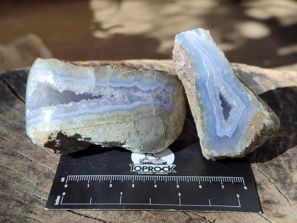 Polished One Side Blue Lace Agate Geodes x 12 From Nsanje, Malawi