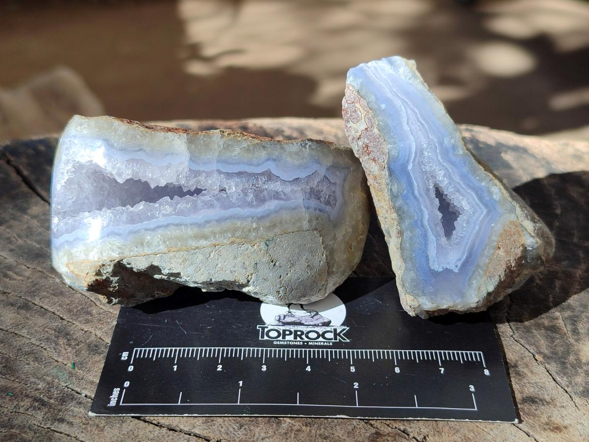 Polished One Side Blue Lace Agate Geodes x 12 From Nsanje, Malawi