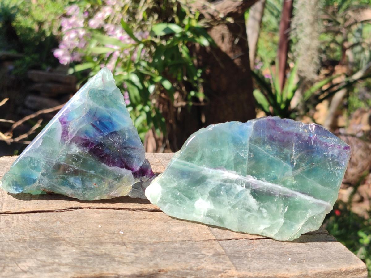 Polished One Side Watermelon Fluorite Slices x 6 From Uis, Namibia