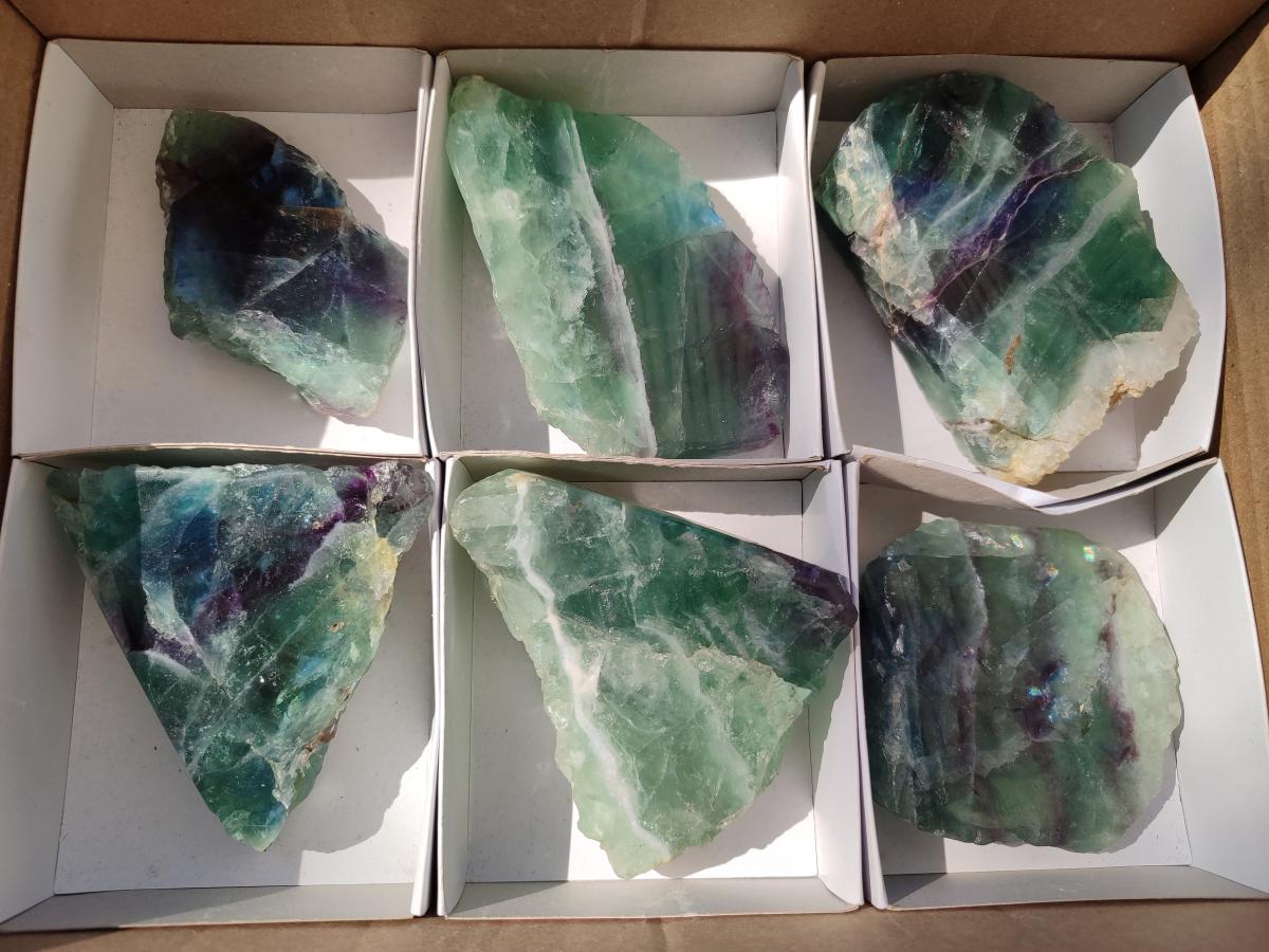 Polished One Side Watermelon Fluorite Slices x 6 From Uis, Namibia