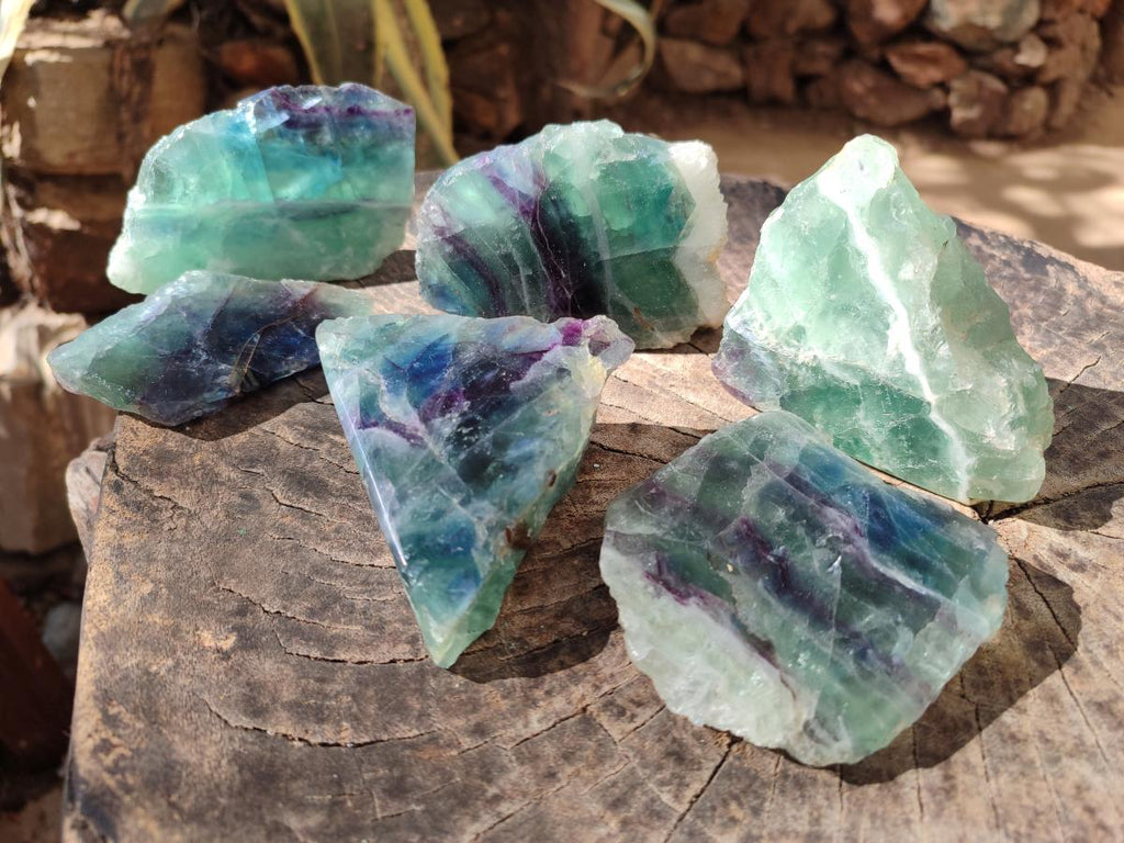 Polished One Side Watermelon Fluorite Slices x 6 From Uis, Namibia
