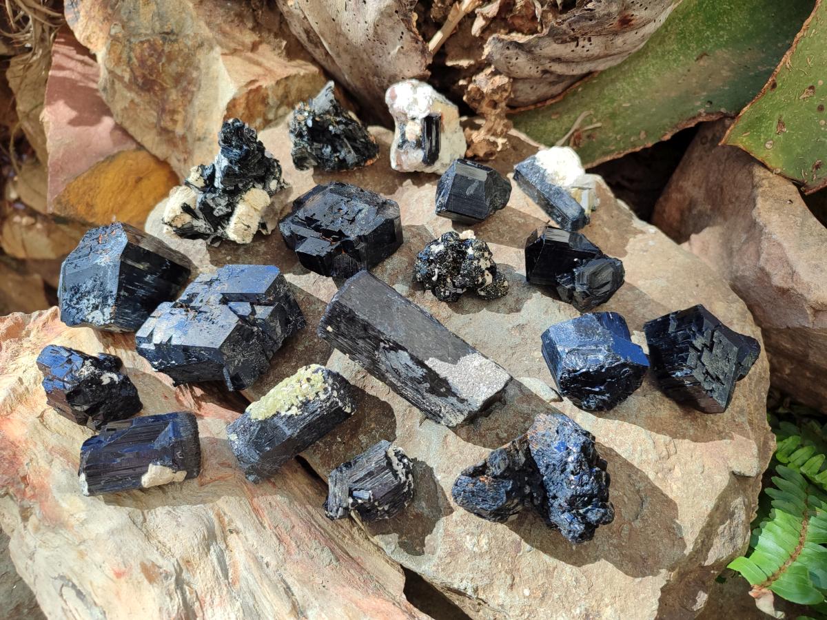 Natural Schorl Black Tourmaline Specimens with Associated Minerals x 18 From Erongo, Namibia