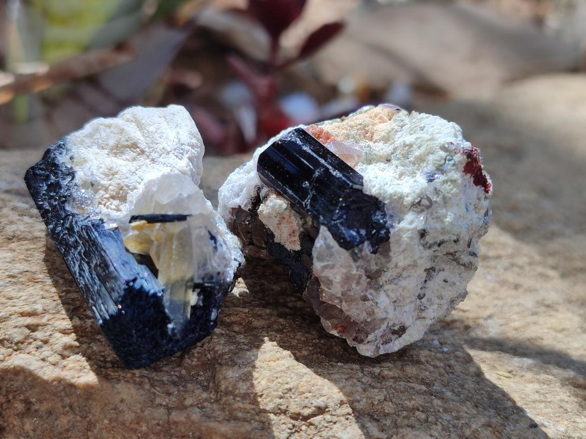 Natural Schorl Black Tourmaline Specimens with Associated Minerals x 18 From Erongo, Namibia