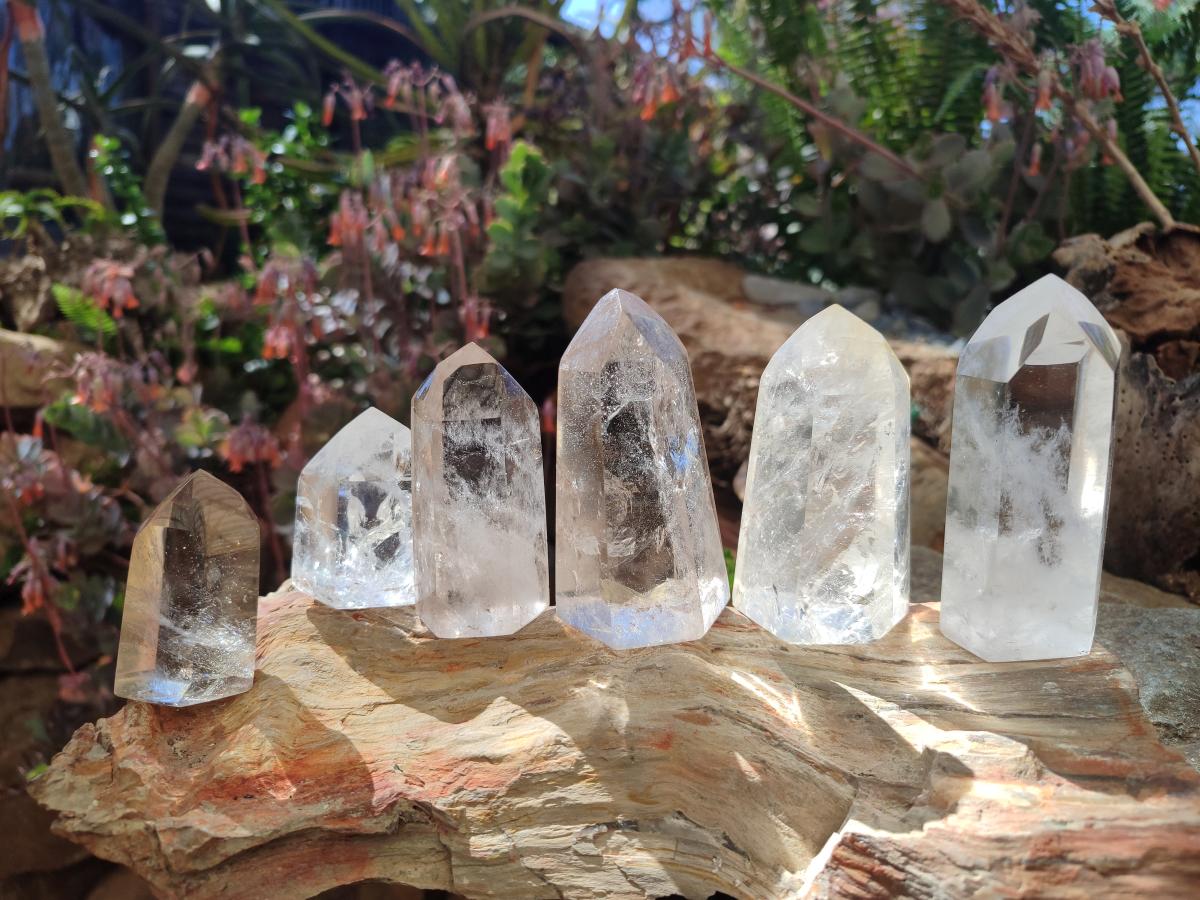 Polished Clear and Smokey Quartz Crystals x 6 From Madagascar