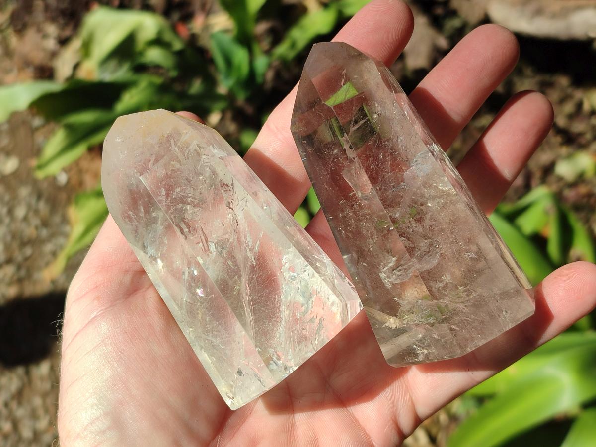 Polished Clear and Smokey Quartz Crystals x 6 From Madagascar