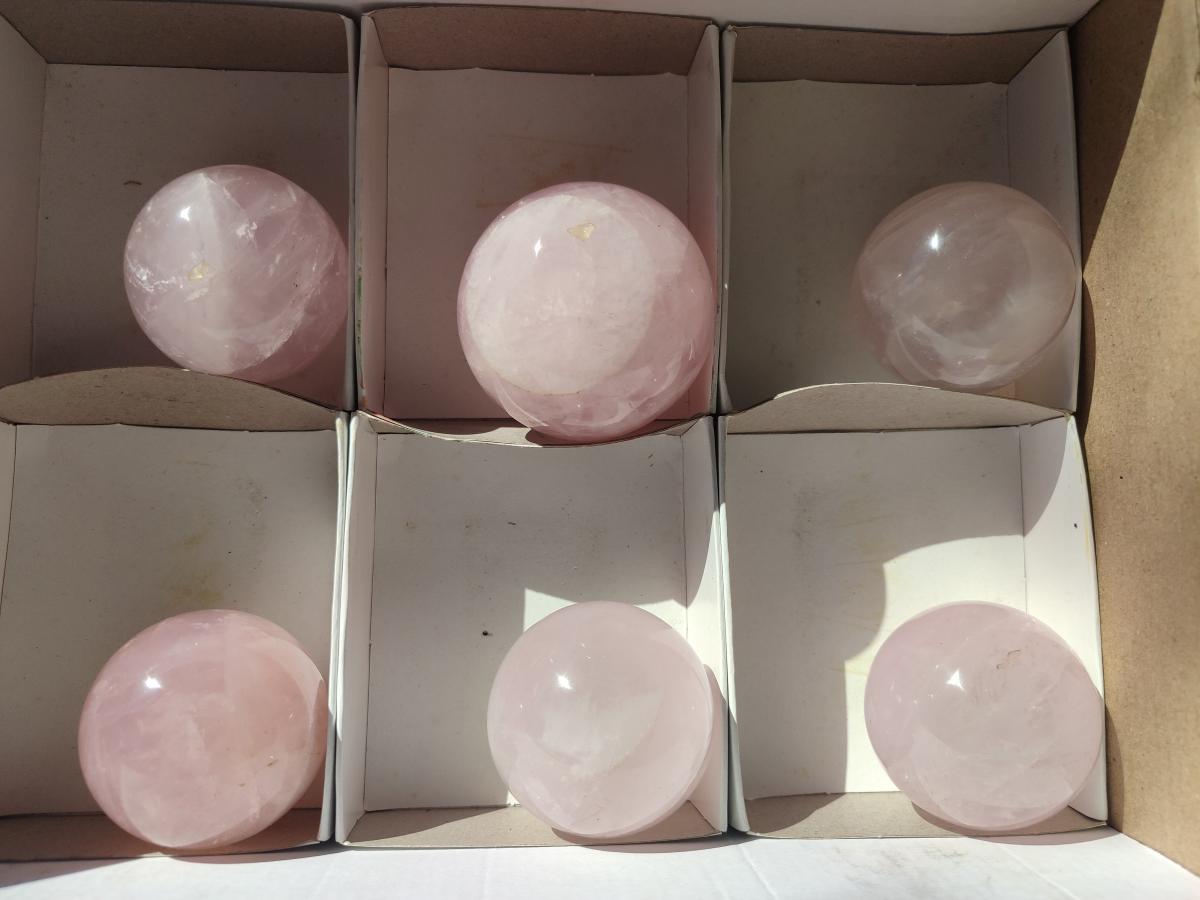 Polished Gemmy Rose Quartz Spheres x 6 From Madagascar