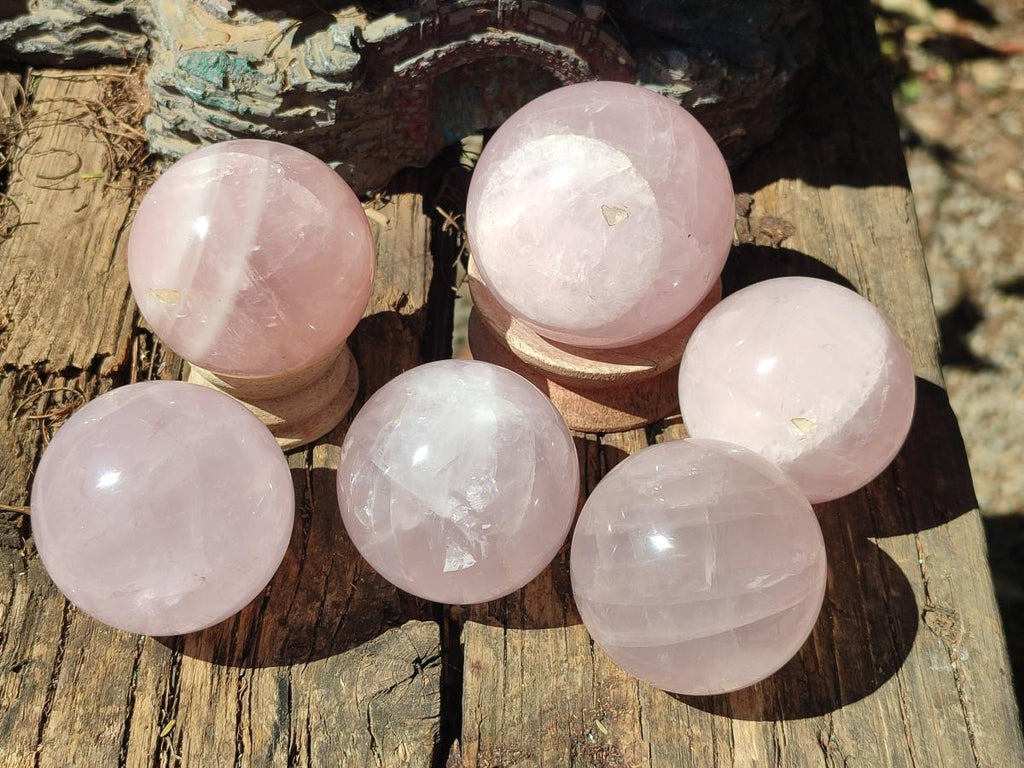 Polished Gemmy Rose Quartz Spheres x 6 From Madagascar
