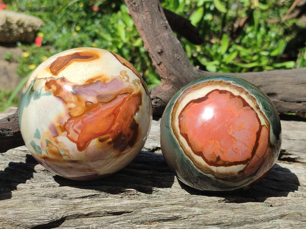 Polished Polychrome Jasper Spheres x 2 From Androka, Madagascar