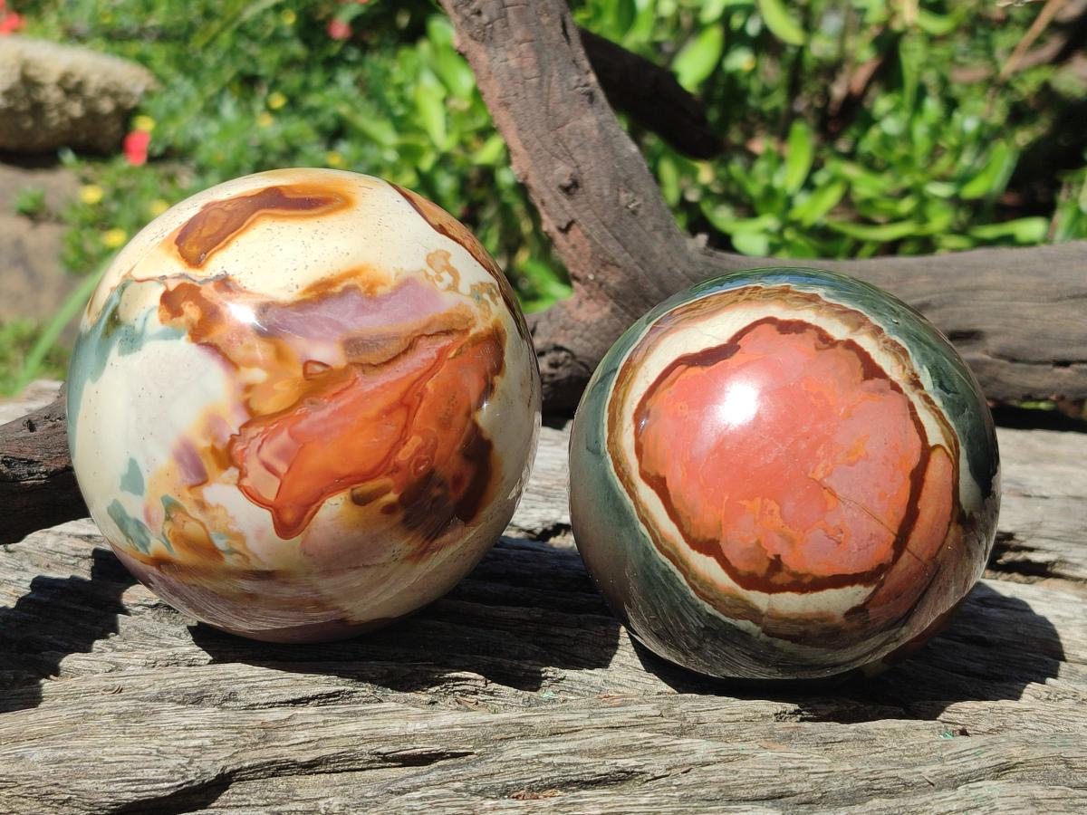 Polished Polychrome Jasper Spheres x 2 From Androka, Madagascar
