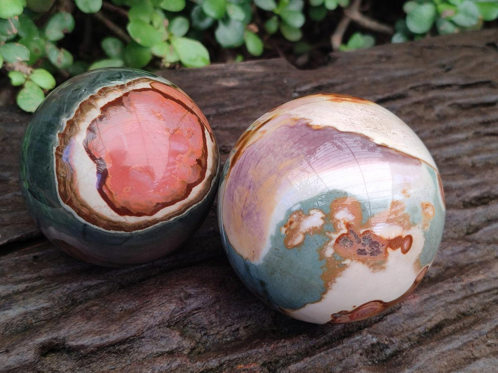 Polished Polychrome Jasper Spheres x 2 From Androka, Madagascar