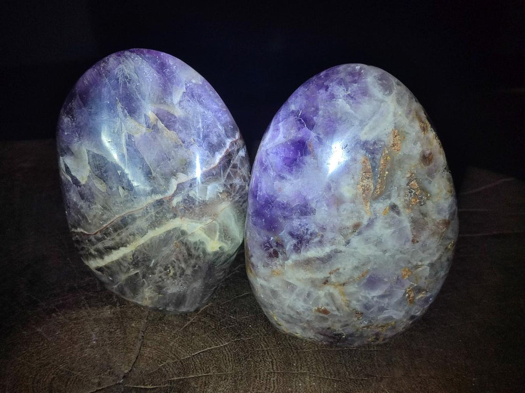 Polished Chevron Amethyst Standing Display Pieces x 2 From Zambia