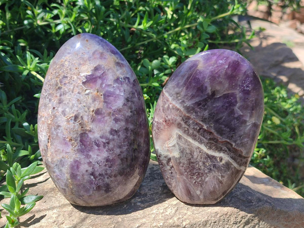 Polished Chevron Amethyst Standing Display Pieces x 2 From Zambia