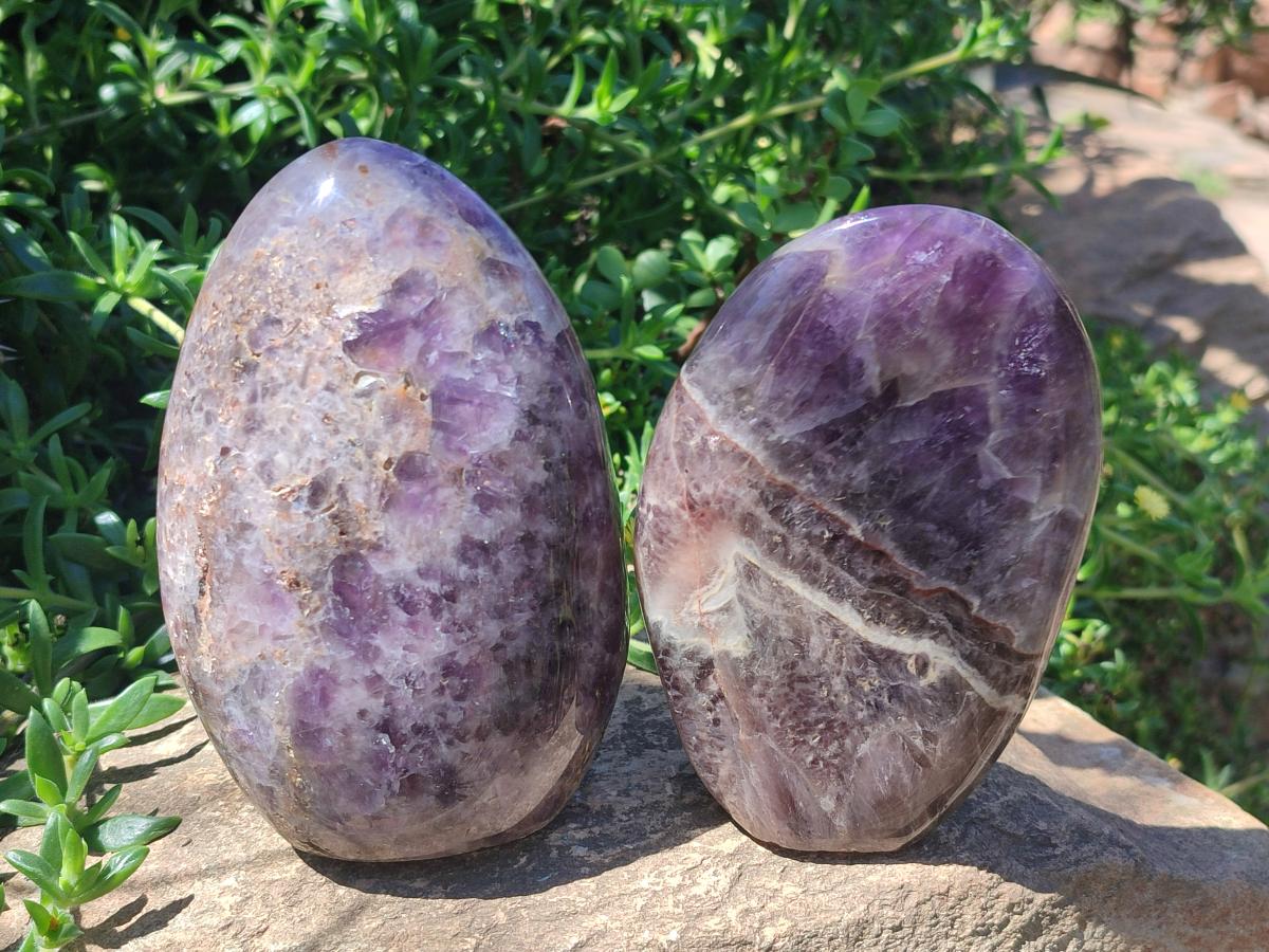Polished Chevron Amethyst Standing Display Pieces x 2 From Zambia