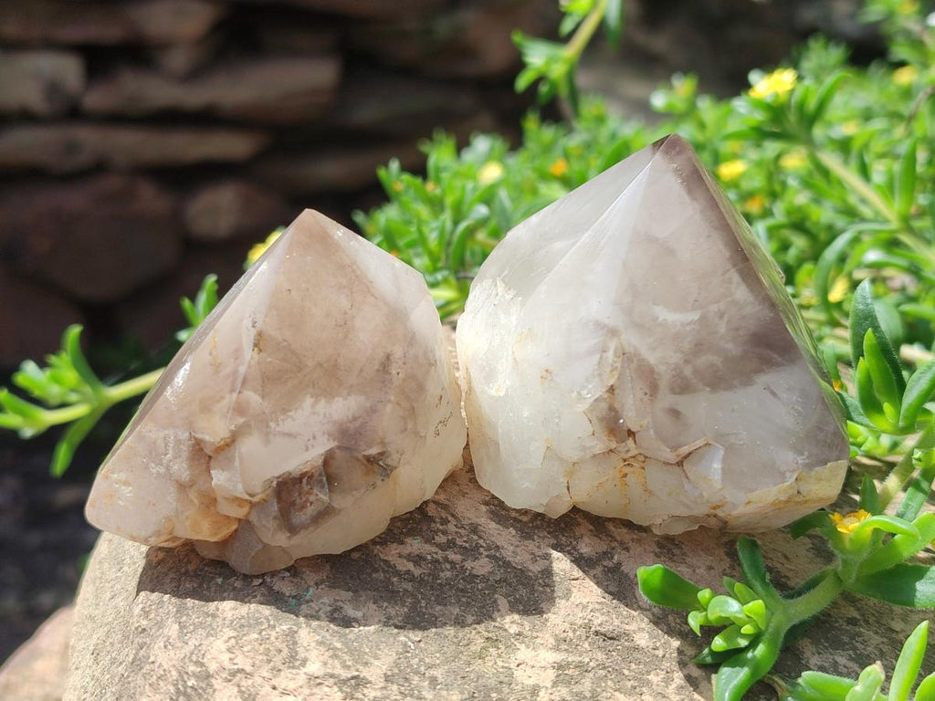 Polished and Natural Smokey Quartz Crystals Terminations x 6 From Madagascar
