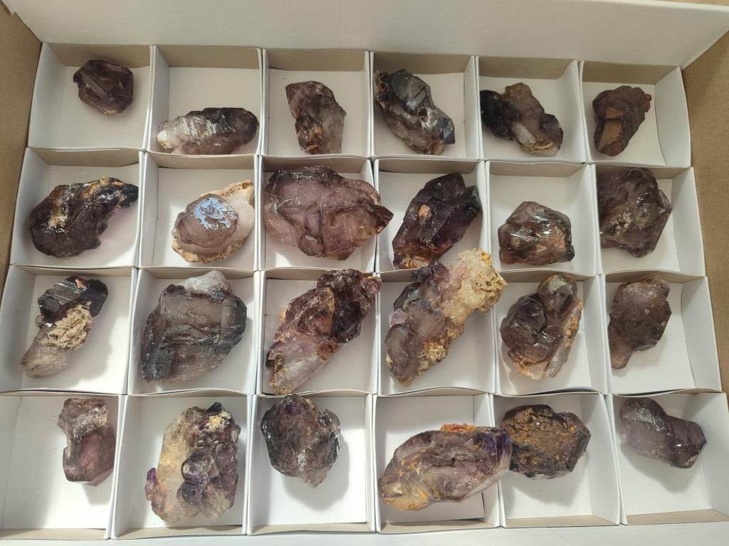 Natural Smokey Window Amethyst Crystals x 24 From Chiredzi, Zimbabwe