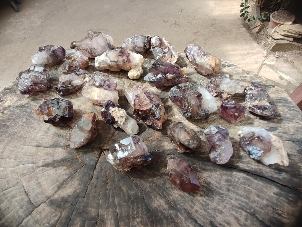 Natural Smokey Window Amethyst Crystals x 24 From Chiredzi, Zimbabwe