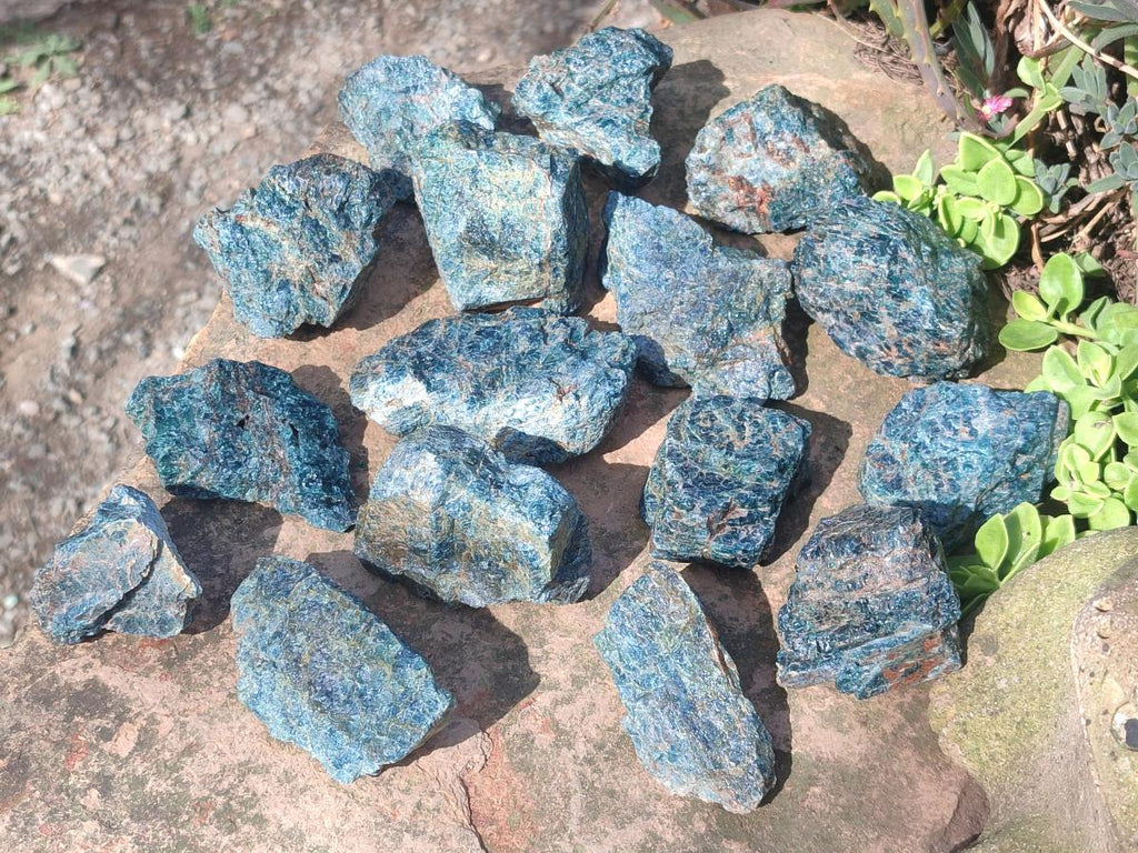 Natural Blue Apatite Cobbed Specimens x 24 From Betroka, Madagascar