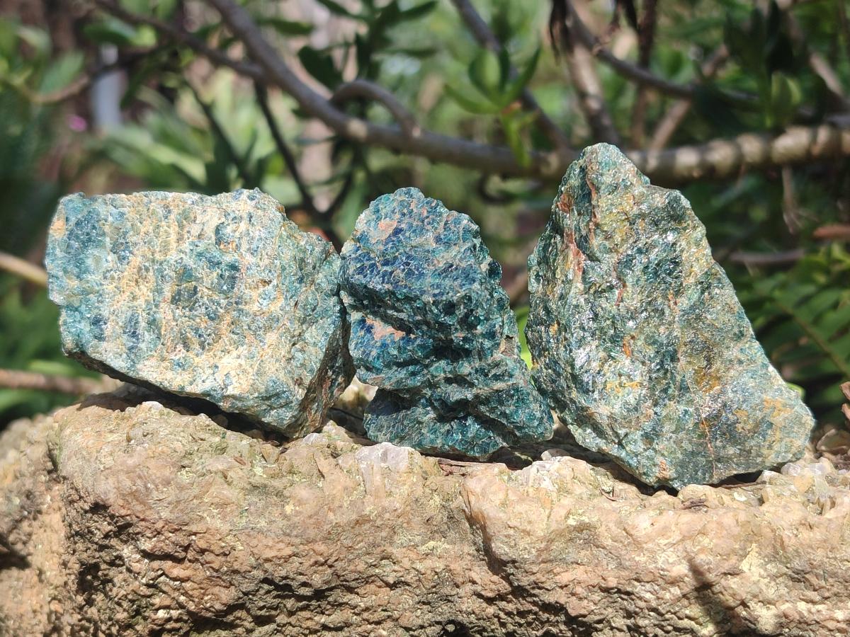 Natural Blue Apatite Cobbed Specimens x 24 From Betroka, Madagascar
