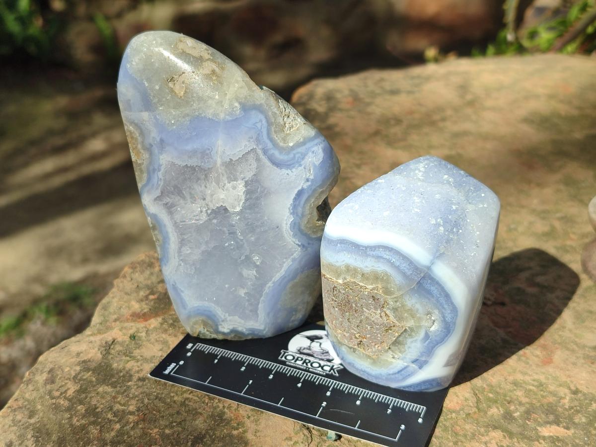 Polished and Natural Blue Lace Agate Standing Display Pieces x 6 From Nsanje, Malawi