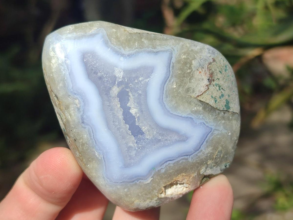 Polished and Natural Blue Lace Agate Standing Display Pieces x 6 From Nsanje, Malawi