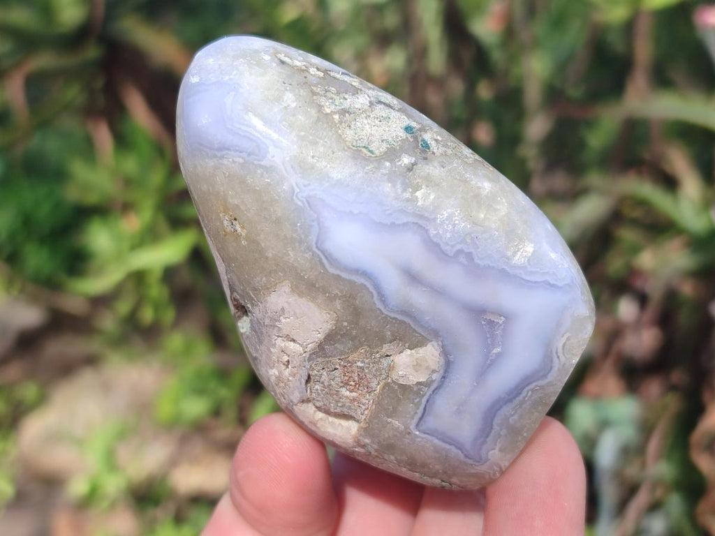 Polished and Natural Blue Lace Agate Standing Display Pieces x 6 From Nsanje, Malawi