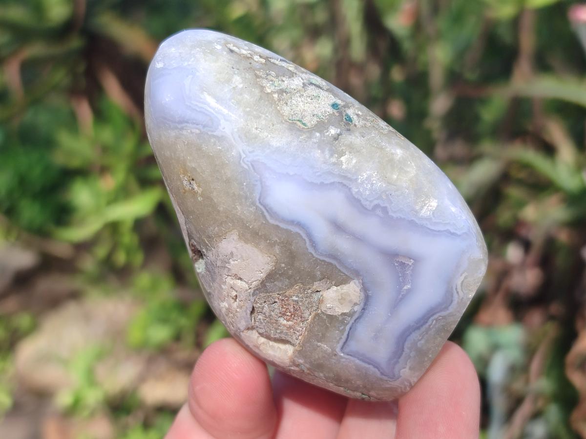 Polished and Natural Blue Lace Agate Standing Display Pieces x 6 From Nsanje, Malawi