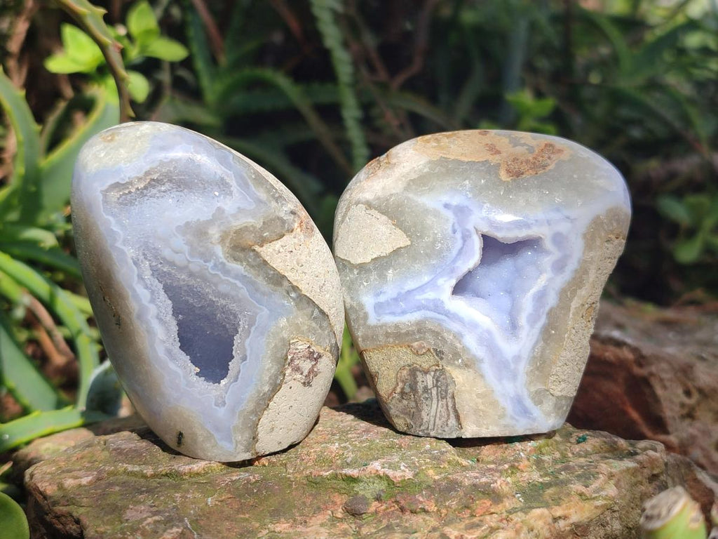 Polished and Natural Blue Lace Agate Standing Display Pieces x 6 From Nsanje, Malawi