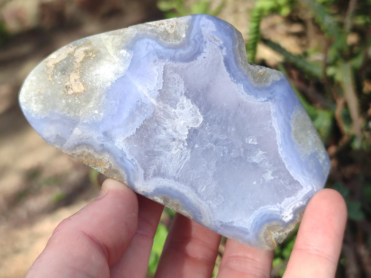 Polished and Natural Blue Lace Agate Standing Display Pieces x 6 From Nsanje, Malawi