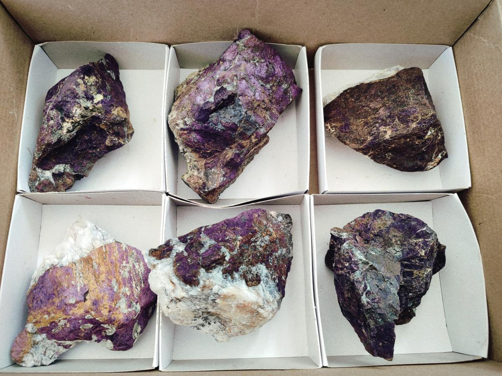 Natural Metallic Cobbed Purpurite Specimens x 6 From Erongo, Namibia