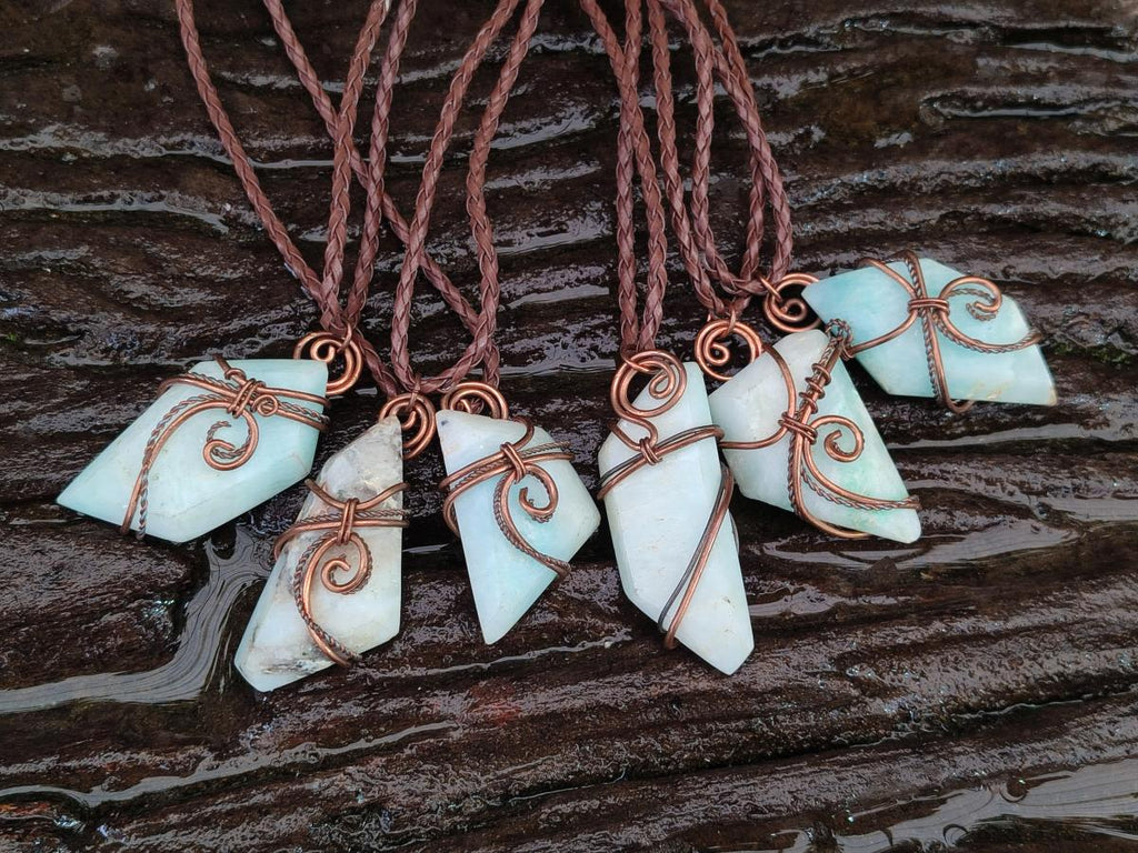Hand Made Copper Wire Wrapped Blue Smithsonite Jewellery Necklaces x 6 From Congo