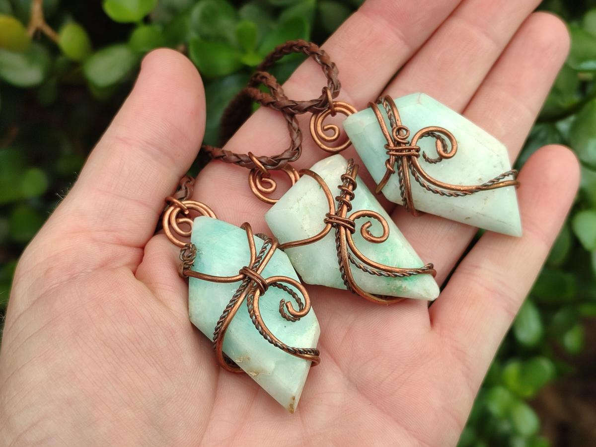 Hand Made Copper Wire Wrapped Blue Smithsonite Jewellery Necklaces x 6 From Congo