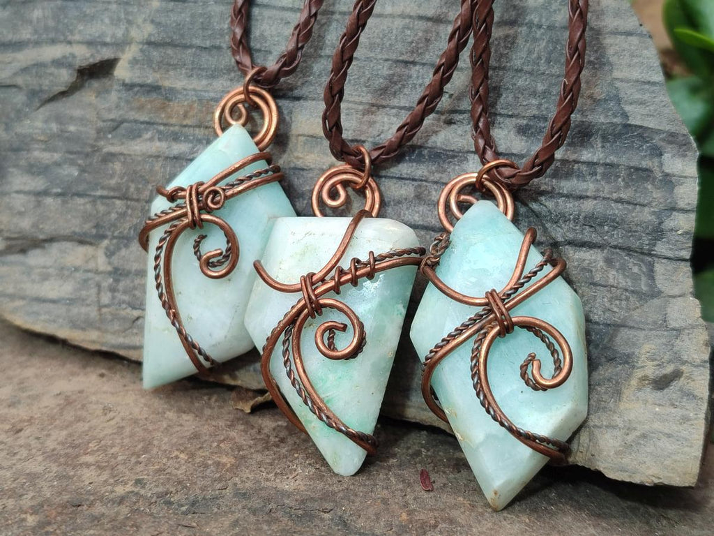 Hand Made Copper Wire Wrapped Blue Smithsonite Jewellery Necklaces x 6 From Congo