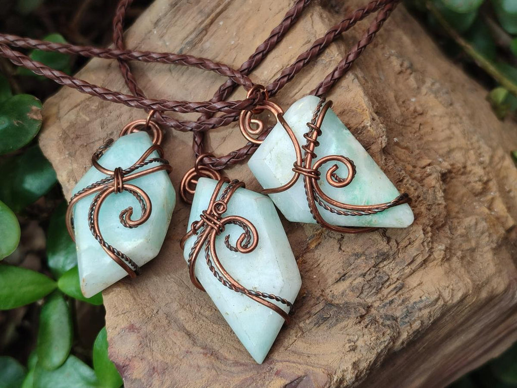 Hand Made Copper Wire Wrapped Blue Smithsonite Jewellery Necklaces x 6 From Congo