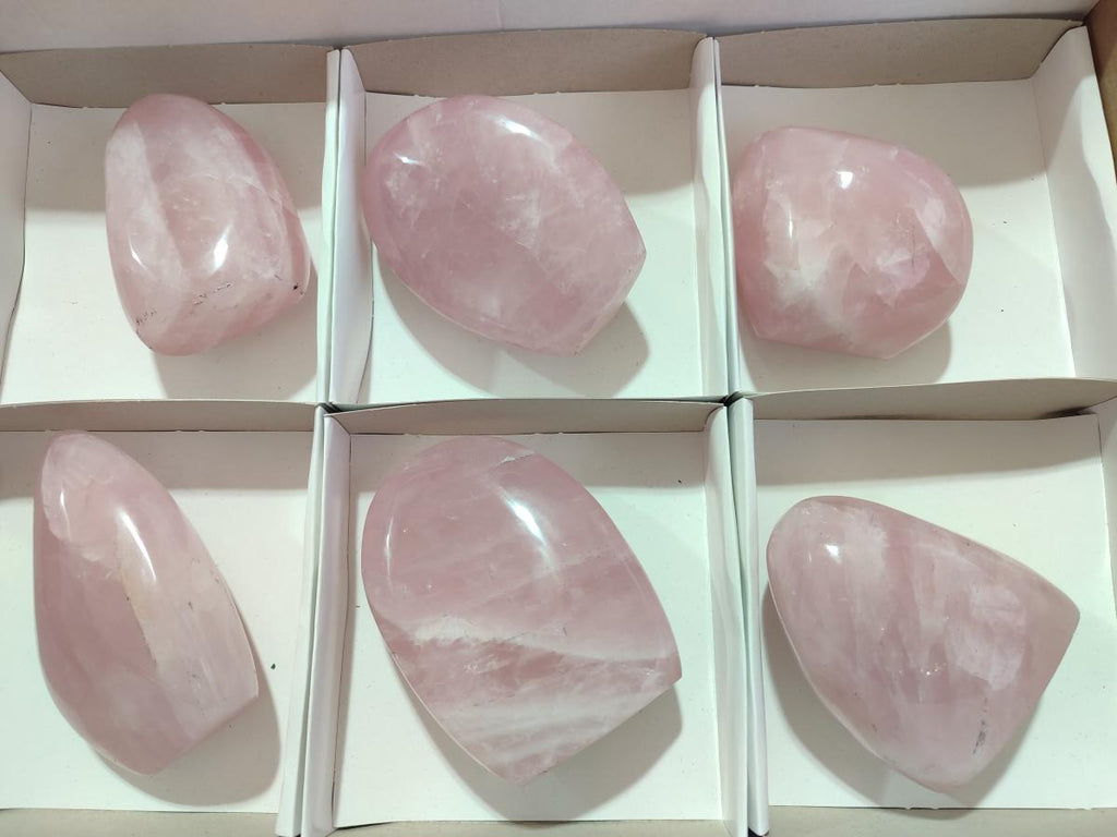 Polished Rose Quartz Standing Display Pieces x 6 From Zimbabwe