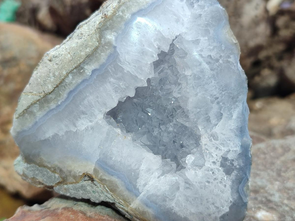 Polished One Side Blue Lace Agate Geodes x 6 From Nsanje, Malawi