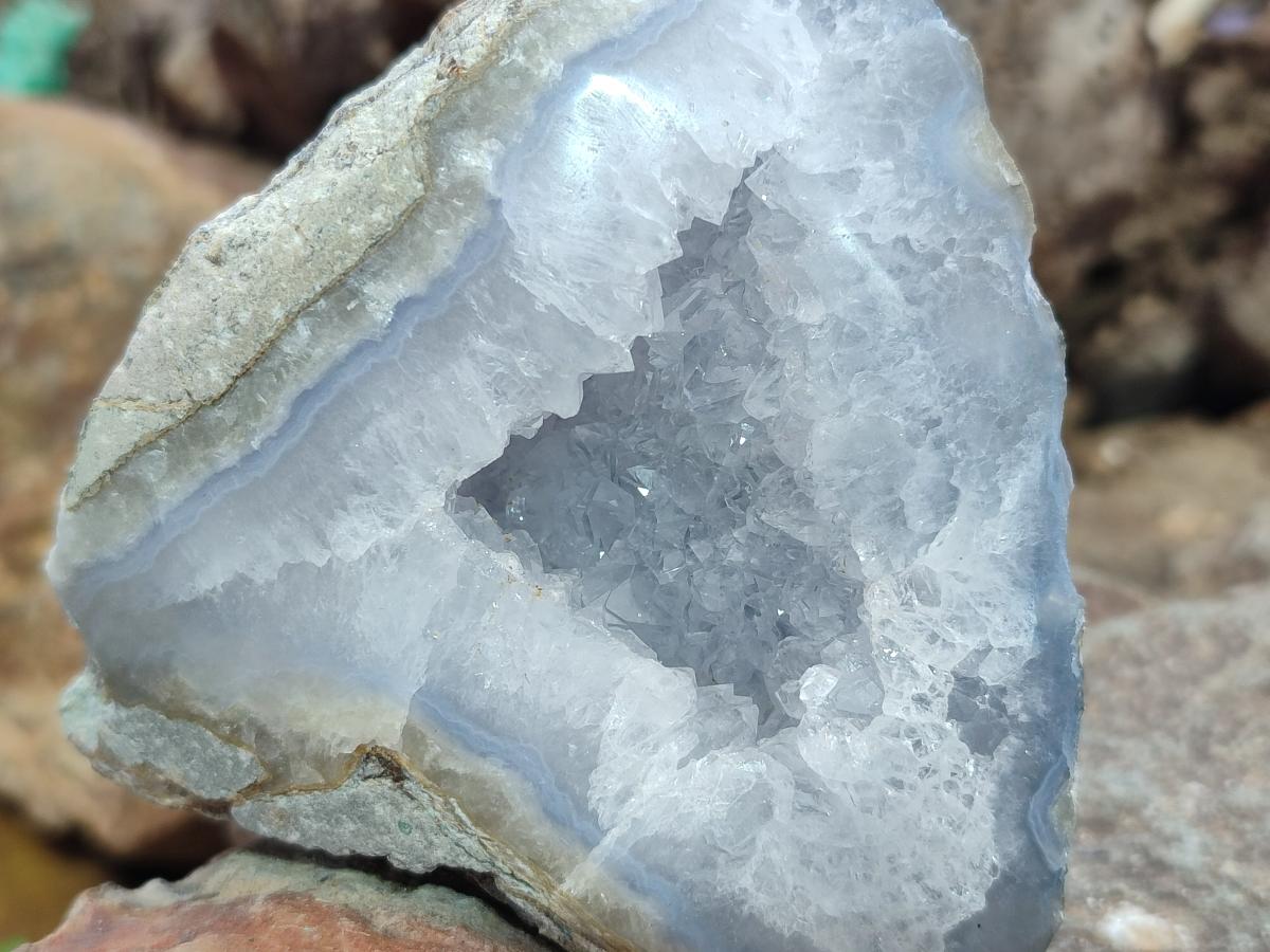 Polished One Side Blue Lace Agate Geodes x 6 From Nsanje, Malawi