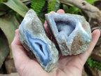 Polished One Side Blue Lace Agate Geodes x 6 From Nsanje, Malawi