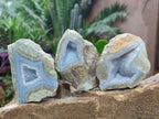 Polished One Side Blue Lace Agate Geodes x 6 From Nsanje, Malawi