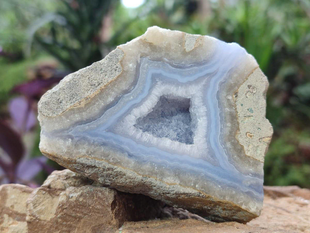 Polished One Side Blue Lace Agate Geodes x 6 From Nsanje, Malawi