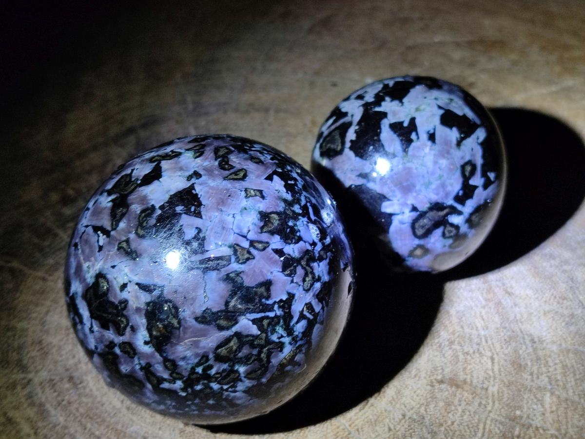 Polished Gabbro 'Merlinite' Spheres x 4 From Ambatofinandrahana, Madagascar
