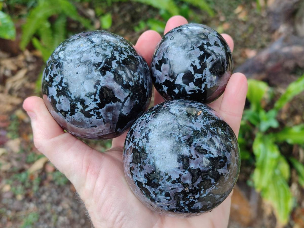 Polished Gabbro 'Merlinite' Spheres x 4 From Ambatofinandrahana, Madagascar