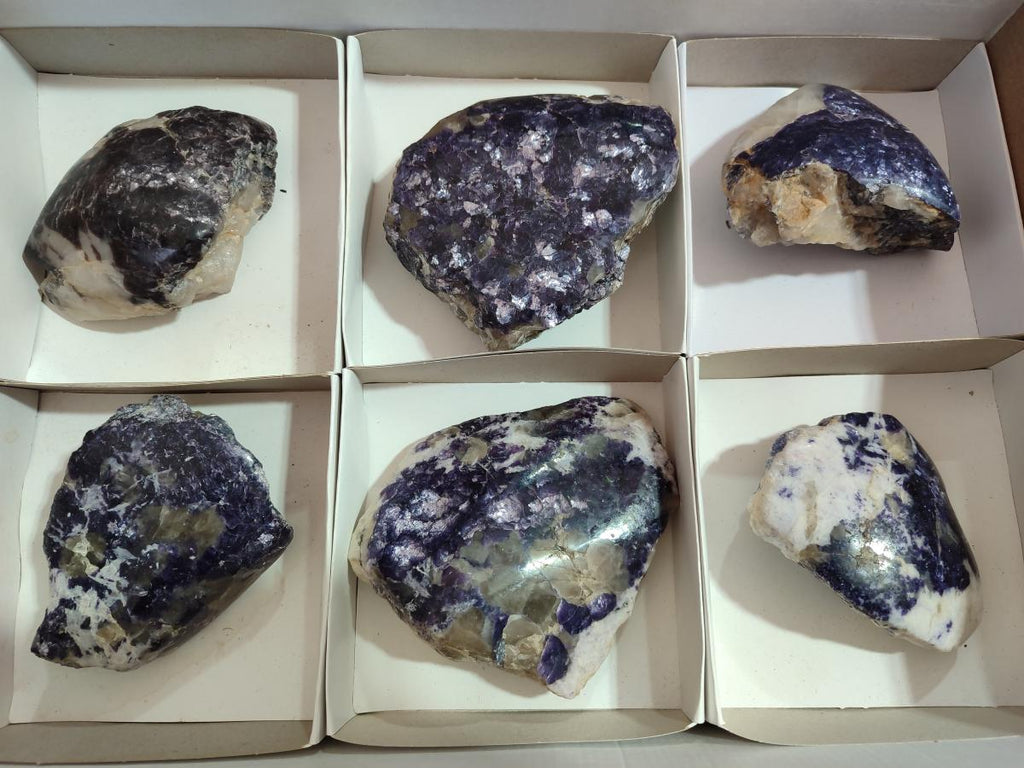 Polished One Side Lithium Silver Leaf Lepidolite Specimens x 6 From Zimbabwe
